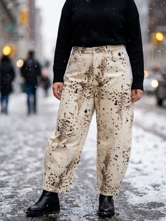 DAVI & DANI Pants - DAVI & DANI Snow Leopard Print Lace Trim Barrel Pants NWT Wide Leg